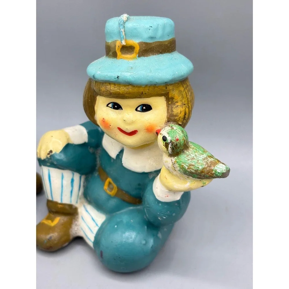 Vintage Pilgrim Boy Girl Candle Set Thanksgiving Autumn Fall Decor‎